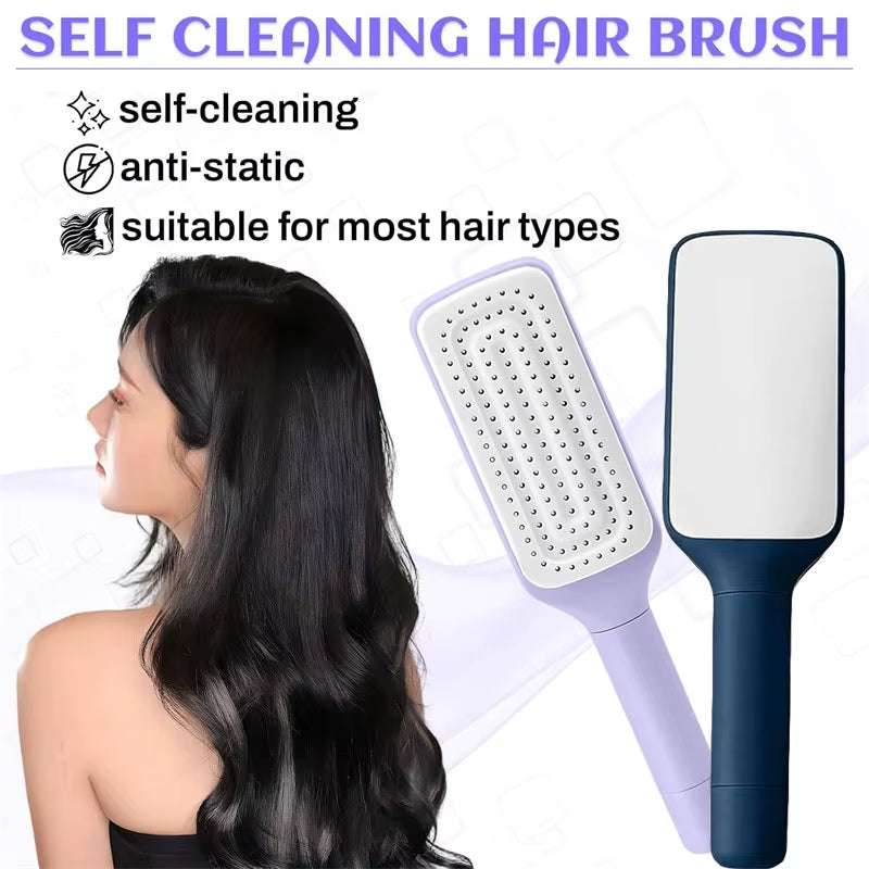 Self-Cleaning Hairbrush Retractable Bristle Hair Brush Anti-Static Sclap Massage Comb One-Key Hair Loss Airbag Hair Removal Comb