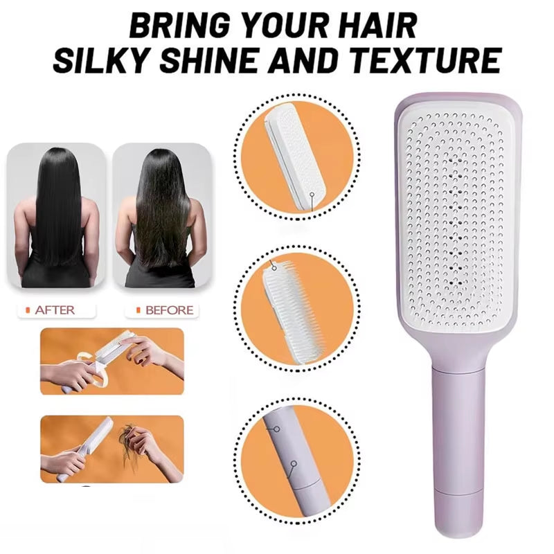 Self-Cleaning Hairbrush Retractable Bristle Hair Brush Anti-Static Sclap Massage Comb One-Key Hair Loss Airbag Hair Removal Comb
