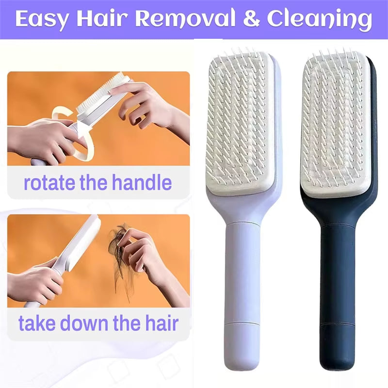 Self-Cleaning Hairbrush Retractable Bristle Hair Brush Anti-Static Sclap Massage Comb One-Key Hair Loss Airbag Hair Removal Comb